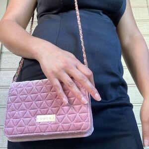 Bebe Pink Quilted Crossbody Bag with Gold Chain